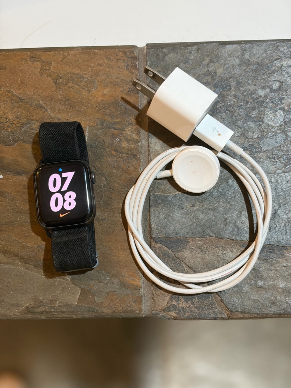 Nike Apple Watch Series 6 40mm with Black Sport Loop and White Magnetic Charger